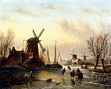 Jan Jacob Coenraad Spohler Famous Paintings - A Frozen River Landscape